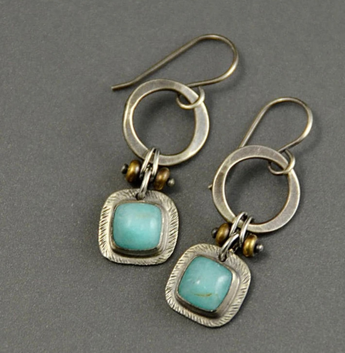 Bohemian Round Decor Turquoise Drop Earrings