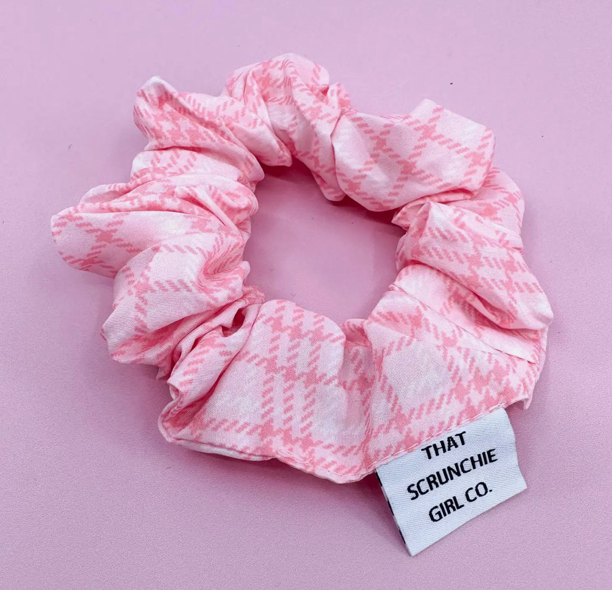 Pink Houndstooth Hair Scrunchie