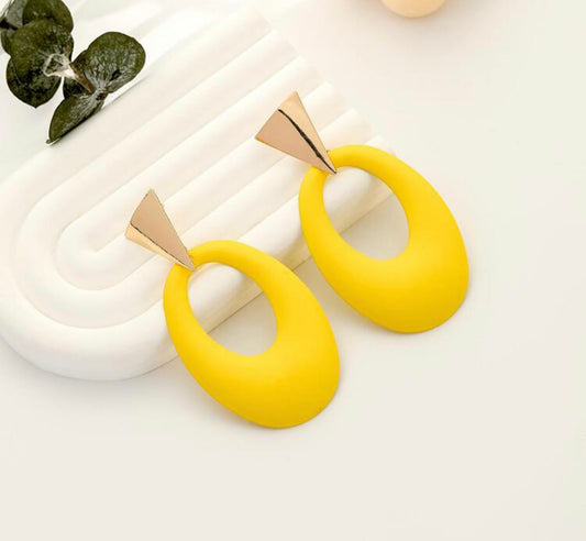 1pair Simple & Creative Spray Painted Geometric Hollow Out Elliptical Earrings For Women 502