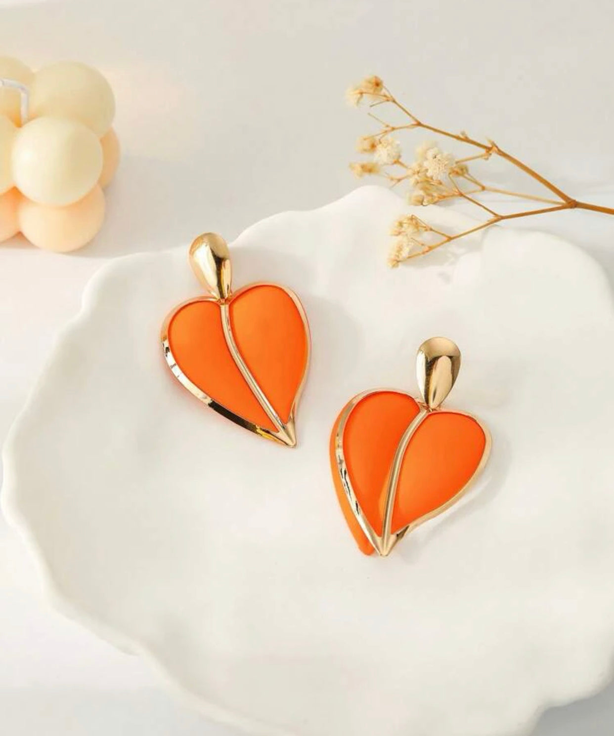 2pcs Orange Painted Double Layer Heart & Waterdrop Shaped Women's Drop Earrings 506