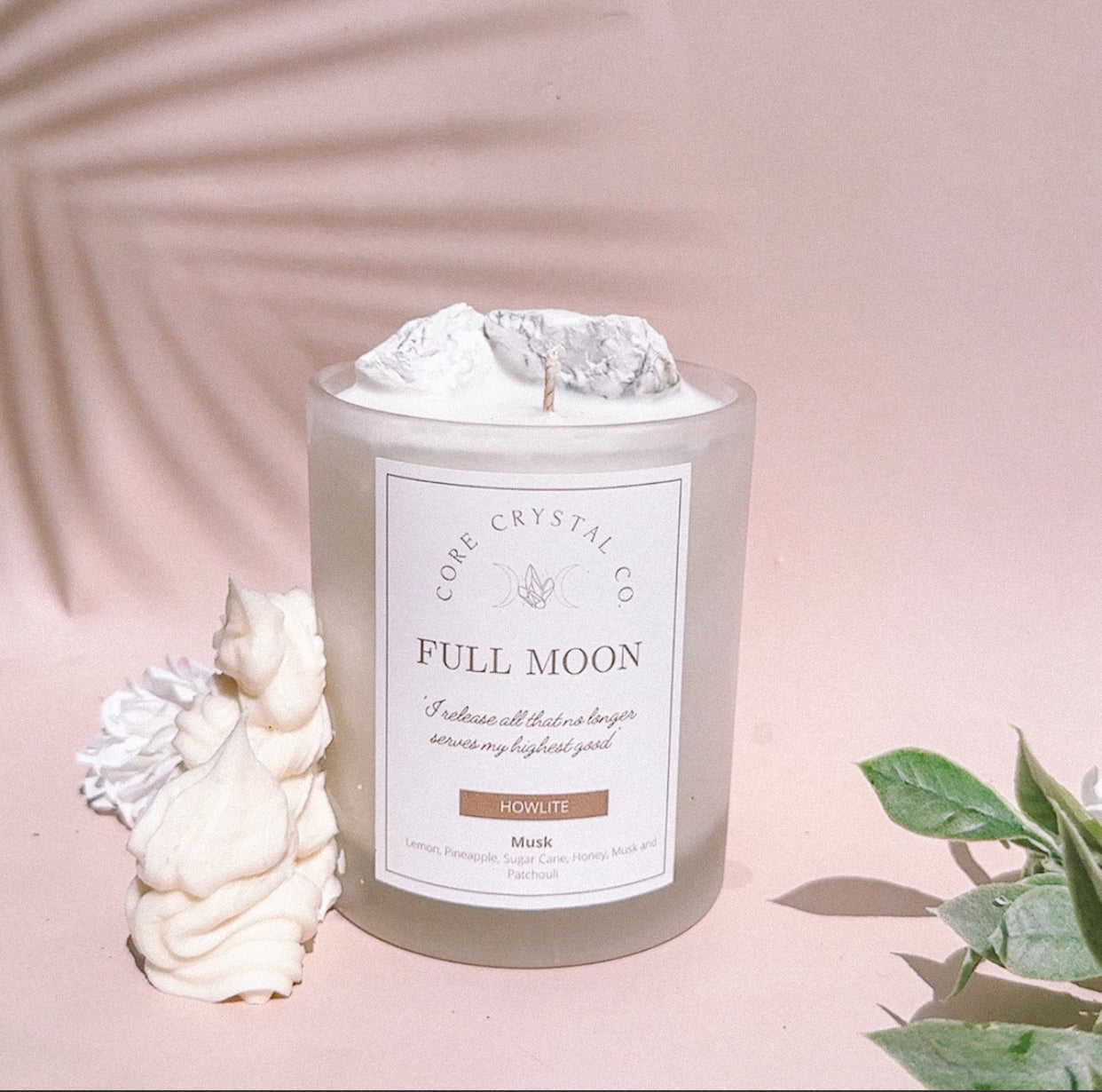 Full Moon White musk crystal Infused Candle