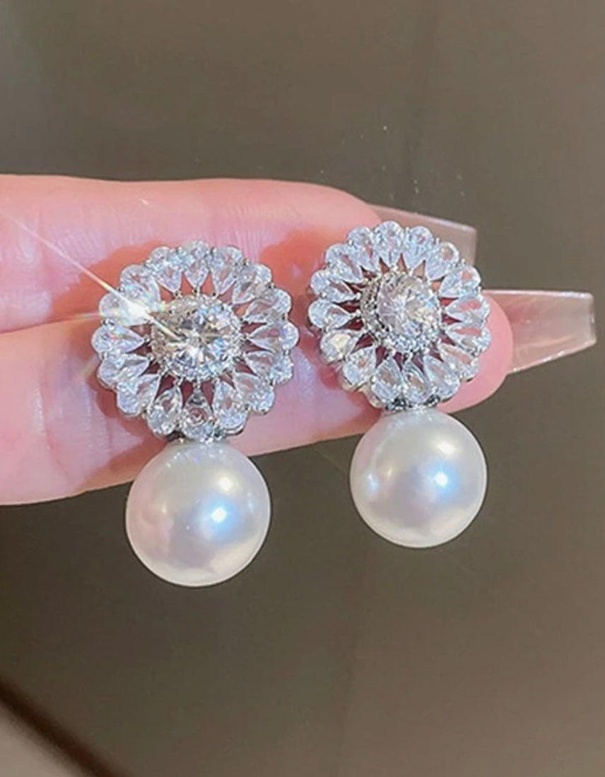 1pair Retro Bridal Cubic Zirconia & Pearl Earrings 500