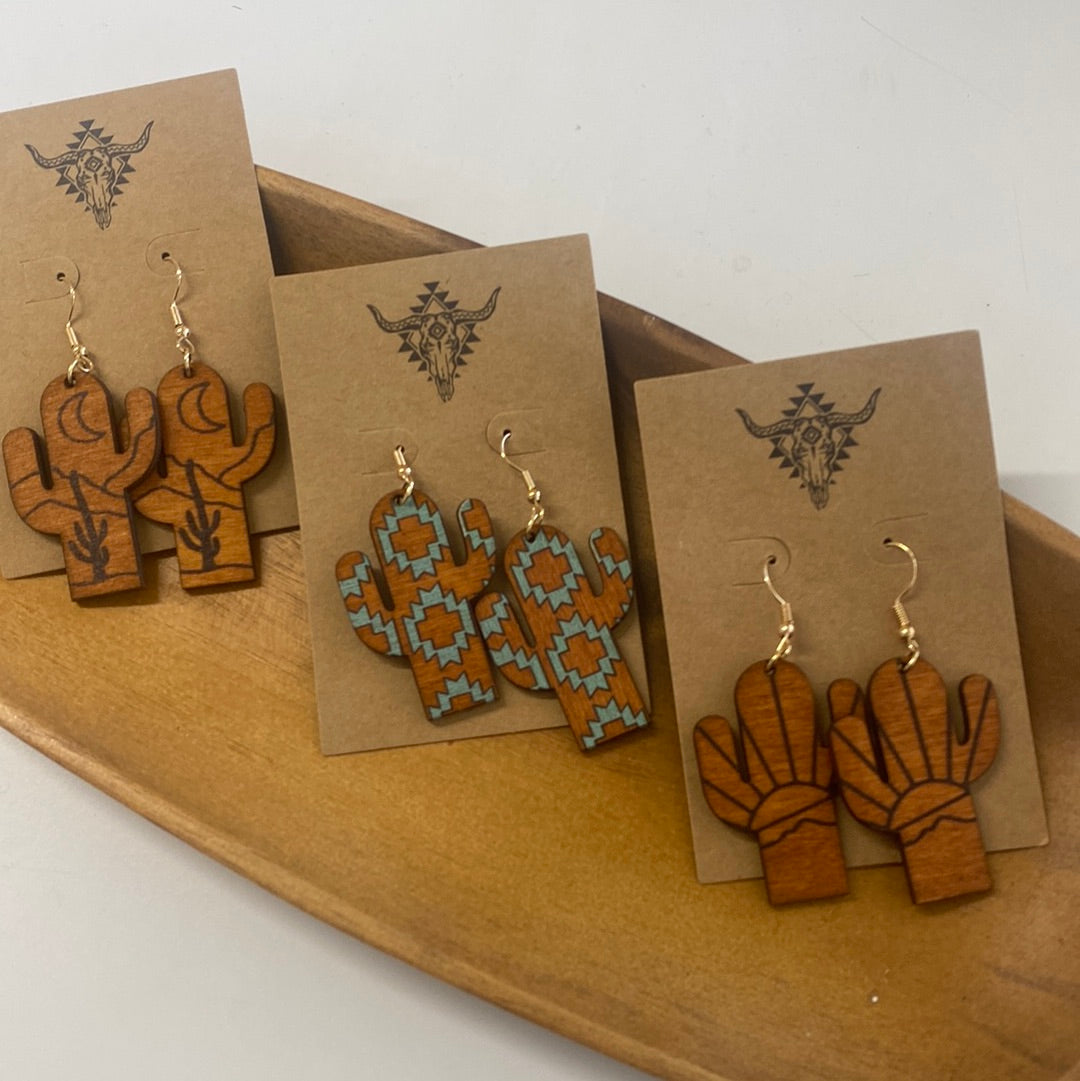 Wooden cactus earrings