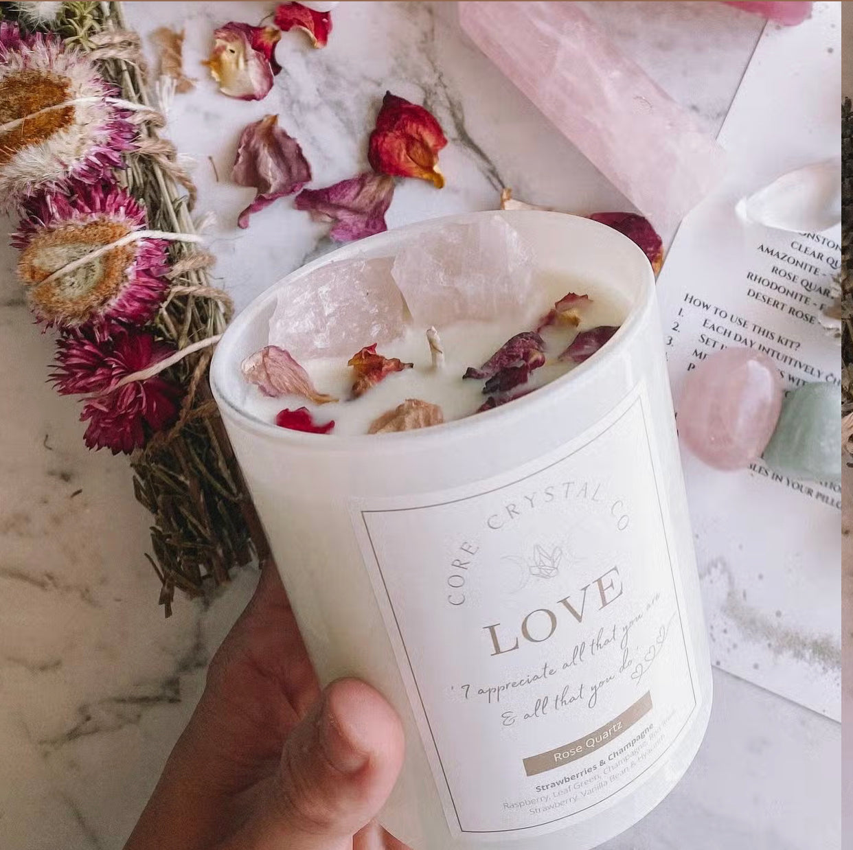 Love Strawberry & Champagne Crystal Infused Gift Candle - Limited Edition