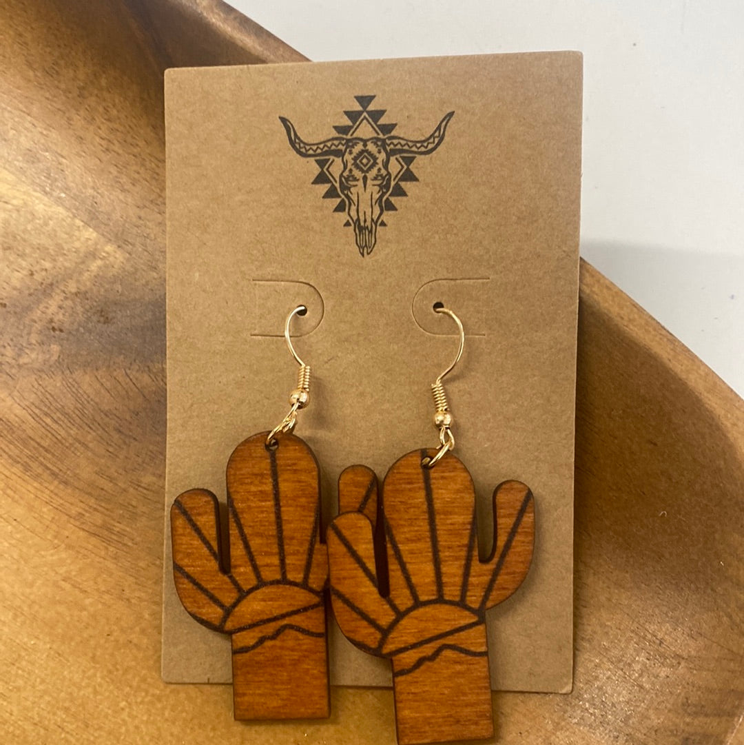 Wooden cactus earrings