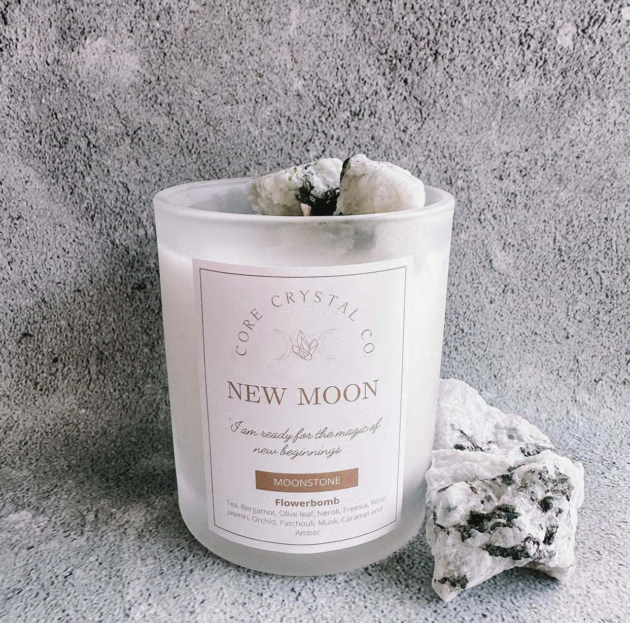 New Moon Flowerbomb Crystal Infused Candle