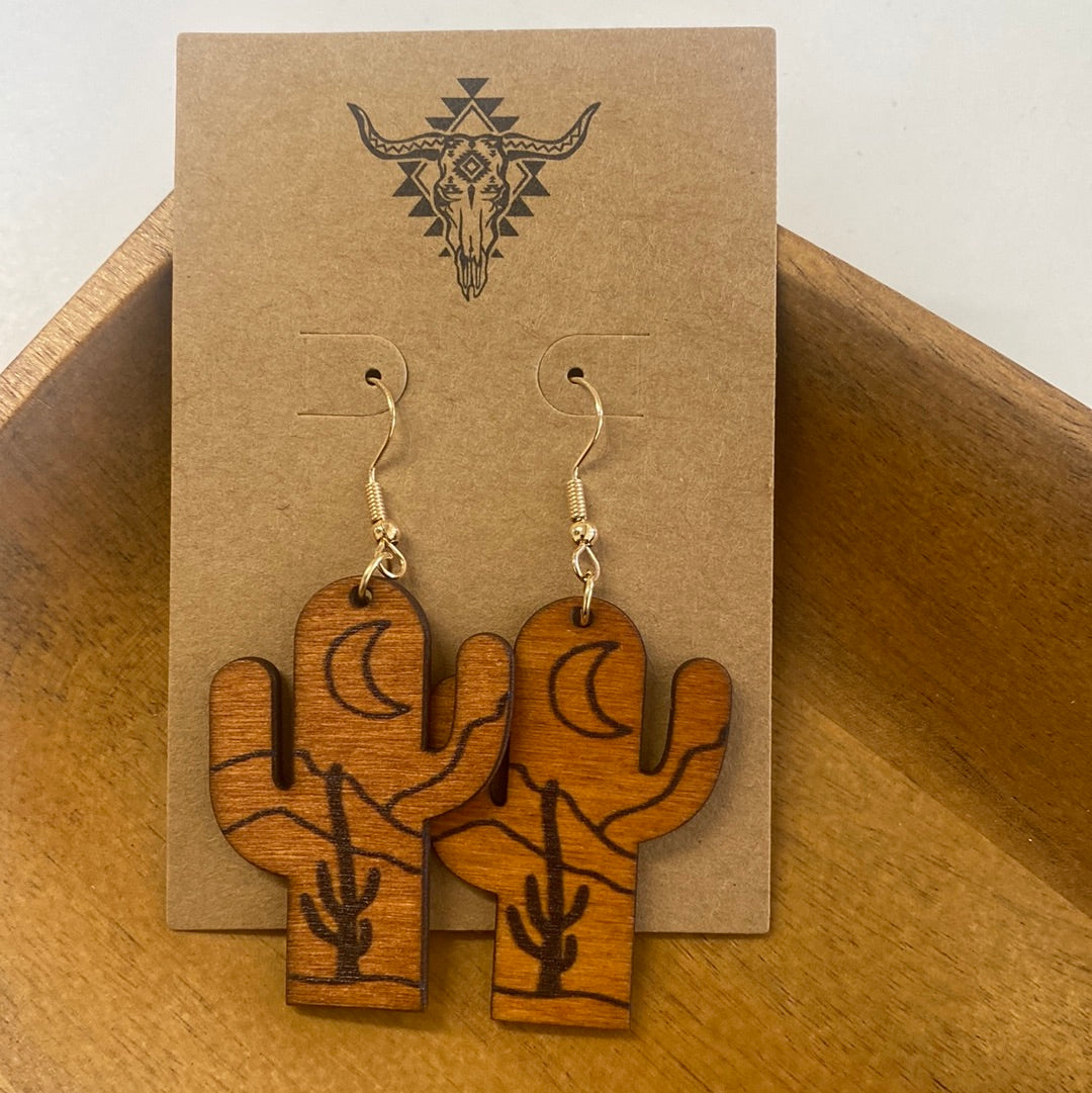 Wooden cactus earrings