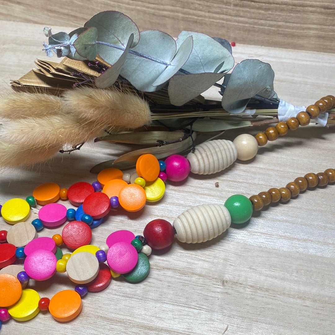 Long multi coloured bead necklace