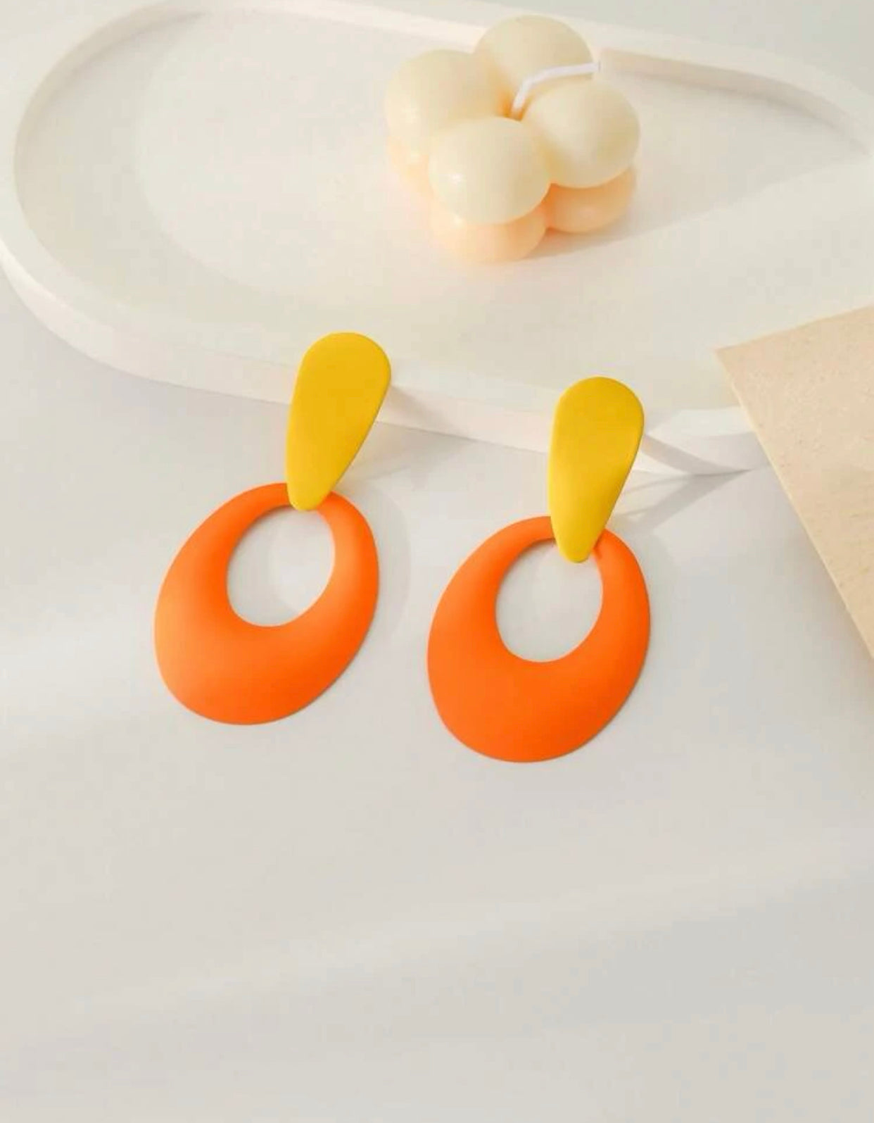 1pair Fashion Two Tone Oval Drop Earrings For Women For Daily Decoration 496