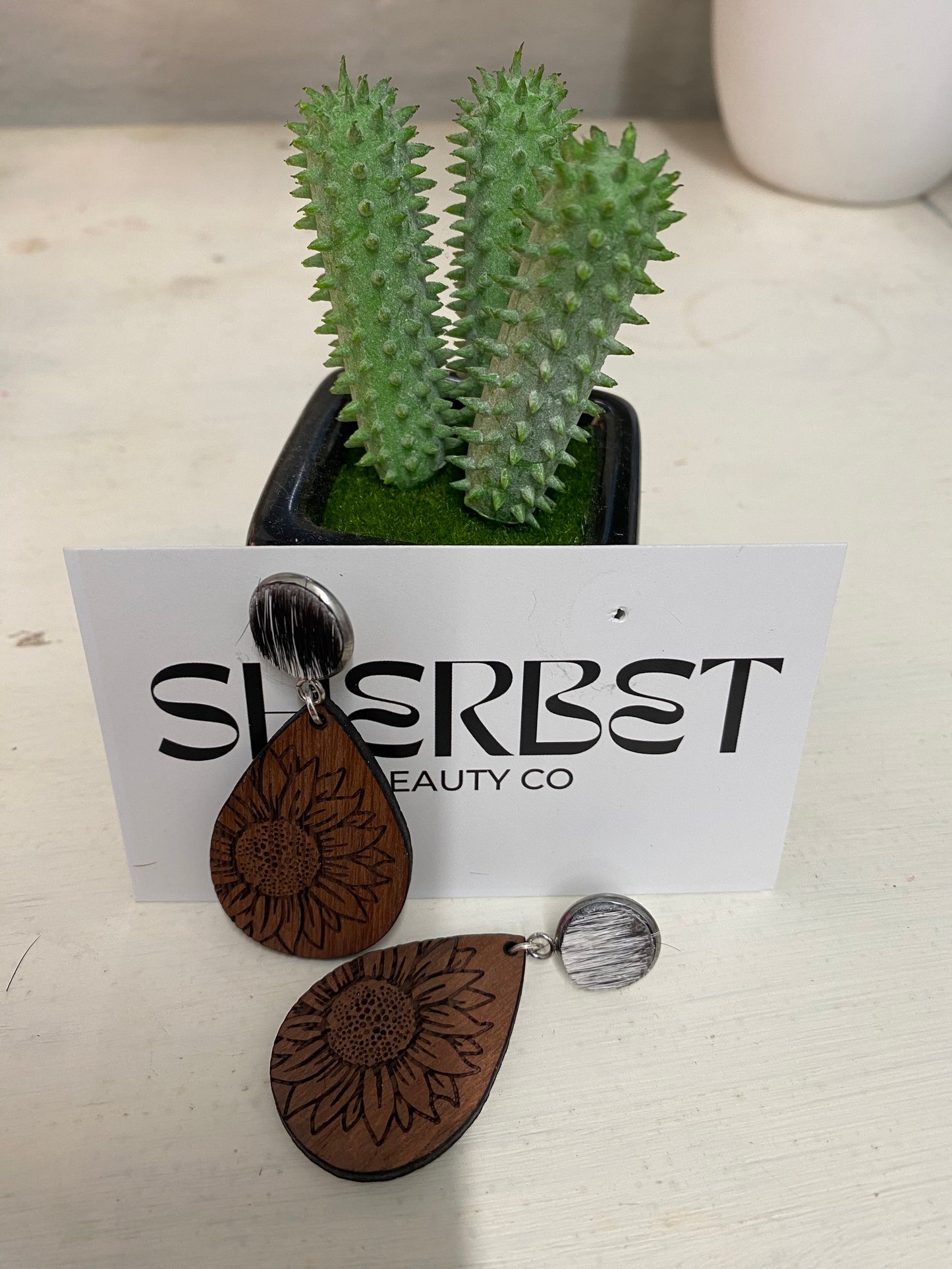 Sunflower timber western earrings