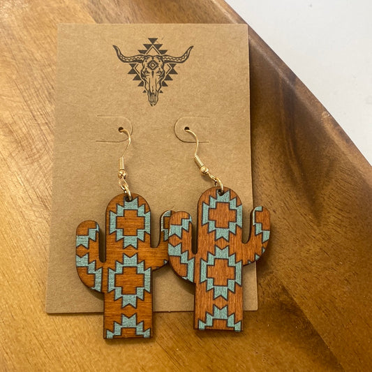 Wooden cactus earrings