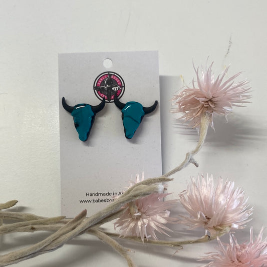 Teal Long Horn Earrings