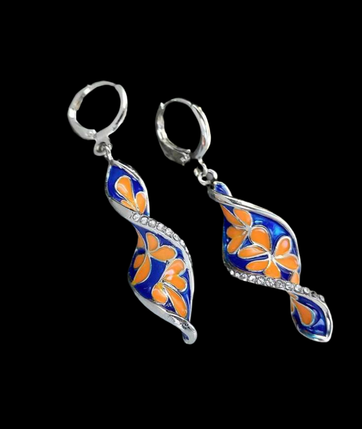 Spiral Leaf Enamel & Blue Flower Design