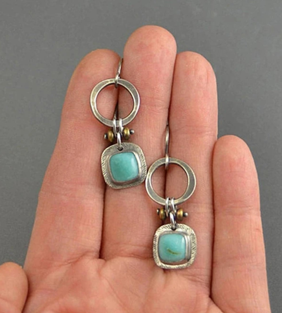 Bohemian Round Decor Turquoise Drop Earrings