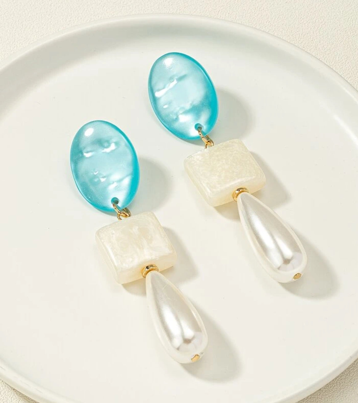 Square & Faux Pearl Water Drop Earrings