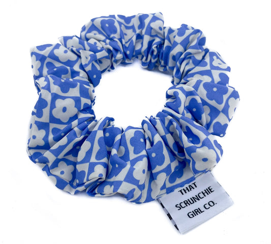 Blue Checkered Daisies Hair Scrunchie