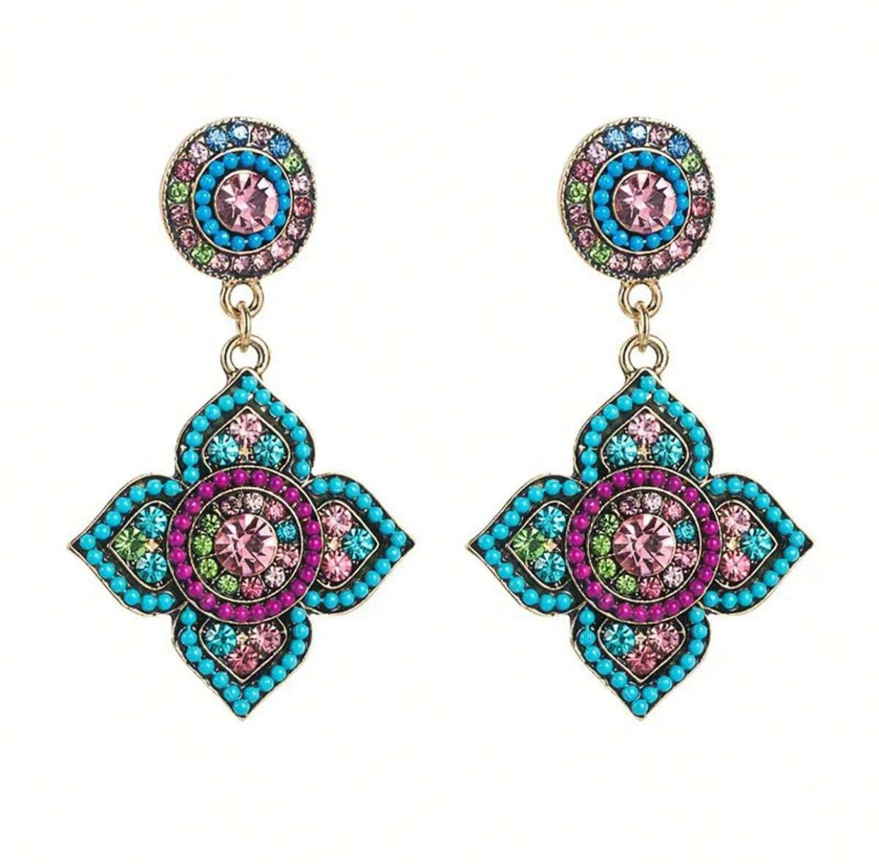 American Style Retro Colorful Flower Shaped Earrings