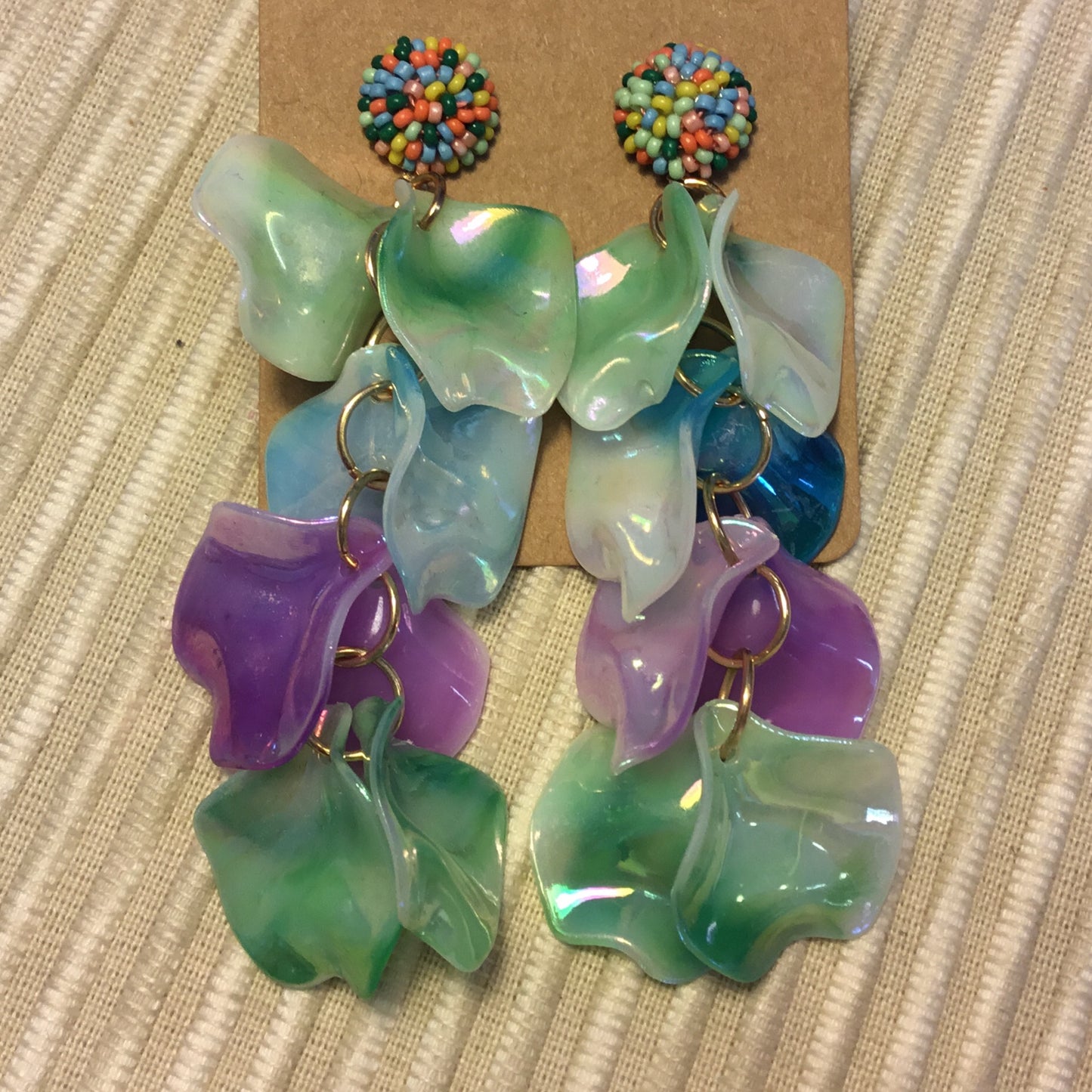 Rainbow Bead Shiny Dangle earrings 92