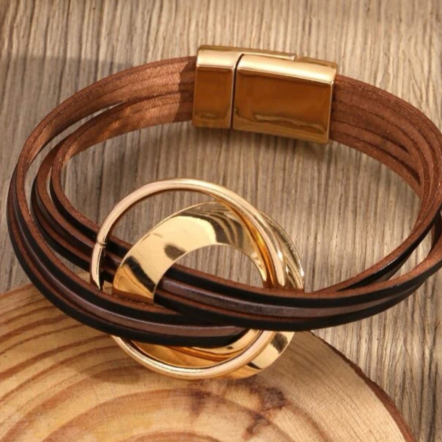 Leather gold wrap bracelet