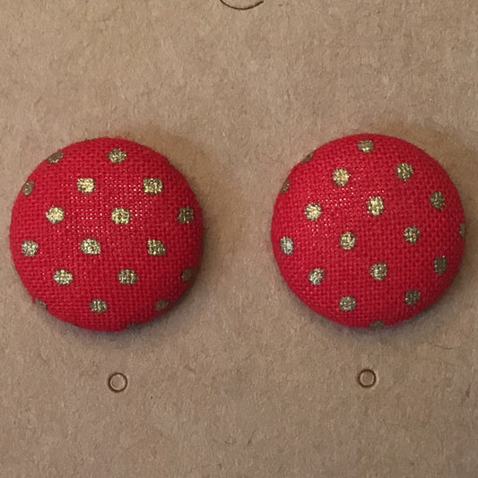 Red Gold Polkadot Fabric Stud 126